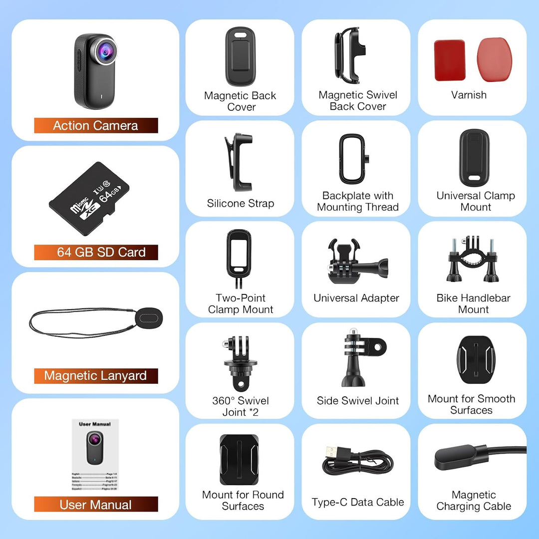 4K Action Kamera, Mini Bodycam mit 180° Drehbarem Bildschirm, Magnetische Freihändig POV Kamera mit