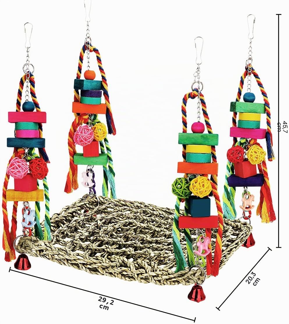 Vogelspielzeug, Sittichspielzeug, Vogelfutter, Wandspielzeug, Seegras, gewebte Hängematte, Schaukelm