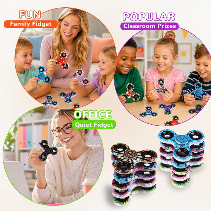 SCIONE [12er-Pack] Fidget Spinner mit Rosetten-Mustern (6,3 cm), High-Speed Fingerkreisel, Mitgebsel