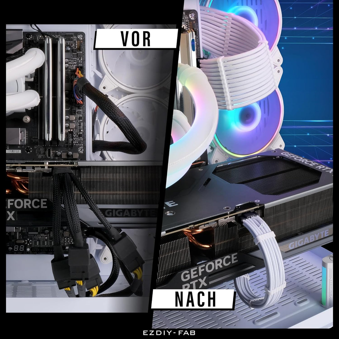 EZDIY-FAB PCIE 5.0 12VHPWR Sleeved Cable Kit, 16AWG Stromversorgungskabel Verlängerung, 24PIN-ATX/(4