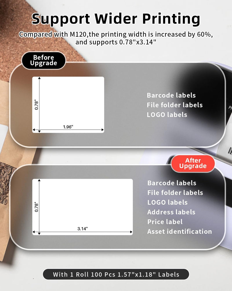 Phomemo M220 Etikettendrucker, Bluetooth Thermo Etikettendrucker für Barcode, Adresse, Haus, Versand