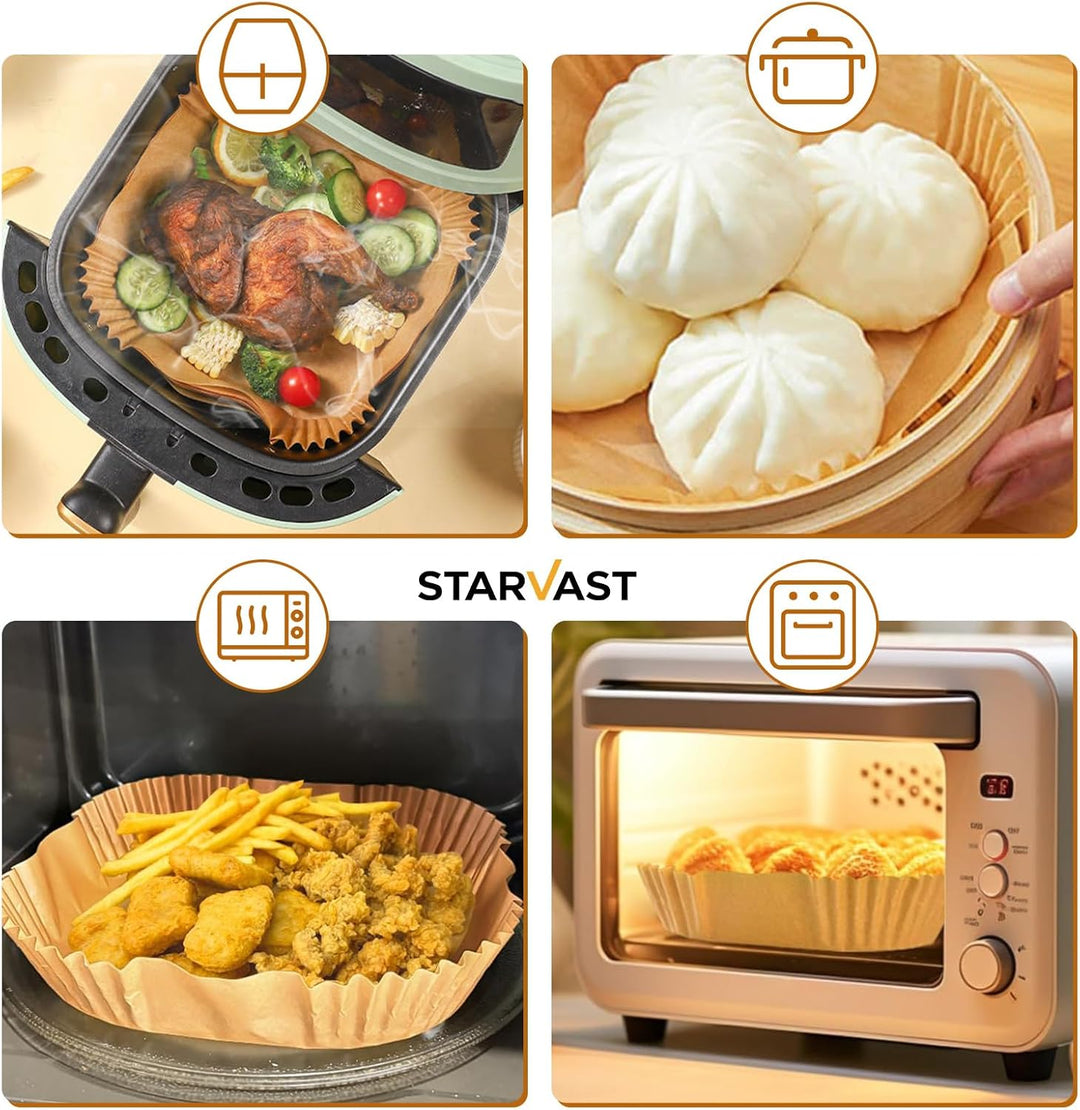 STARVAST 500 Stück Backpapier für Heissluftfritteuse, 20-24CM Eckig Airfryer Backpapier Einweg Papie