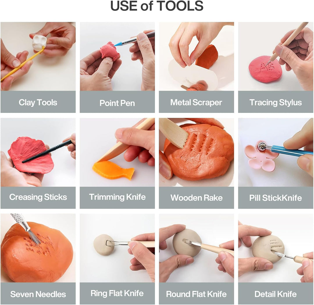 FAMKEEP Modellierwerkzeug,55 Stück Ton Werkzeug,Carving Tools Clay Keramik Sculpting Ton Werkzeug mi