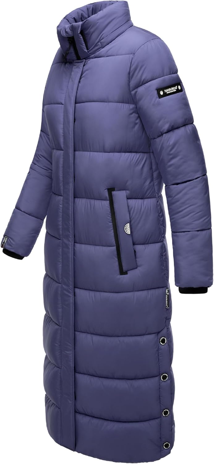 Navahoo Damen Wintermantel Warmer Steppmantel lang mit Abnehmbarer Kapuze Isalie XS-XXL XS Blue Viol