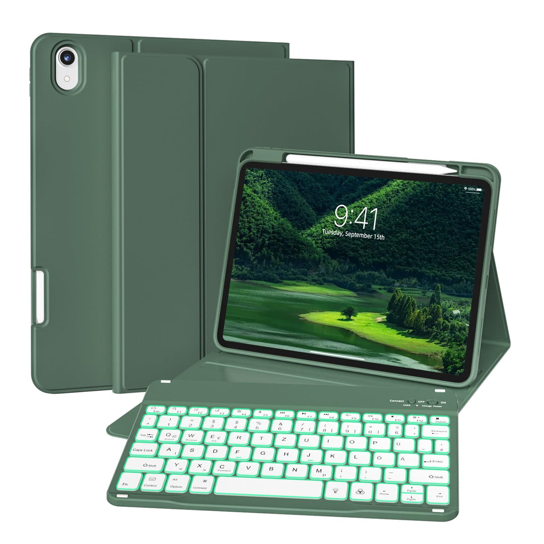 Hülle mit Tastatur für iPad 11 Generation A16/10 Generation (11/10.9 Zoll, 2025/2022), 7-farbige Bel