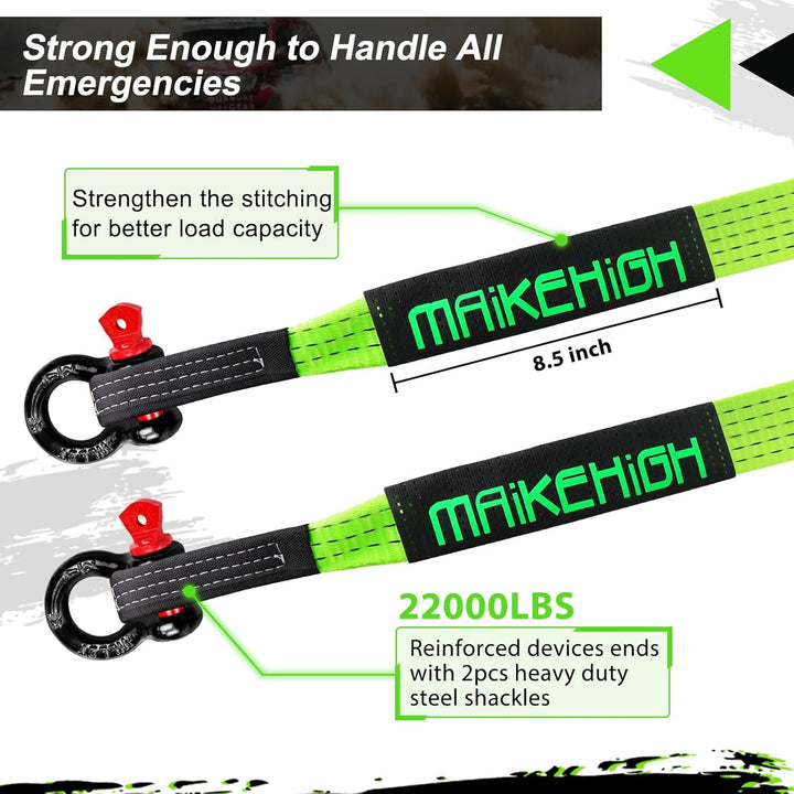 MAIKEHIGH Abschleppseil 5M x 5cm, 10 Tonnen (22,000 Lbs) Tow Rope Kit Für Off-Road Recovery mit 2 Ve