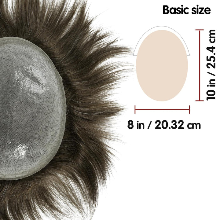 Lordhair Perücke für Herren, Toupet Herren aus natürlichem Echthaar, 0,08 mm vorn, 1/2 Zoll, V-loope