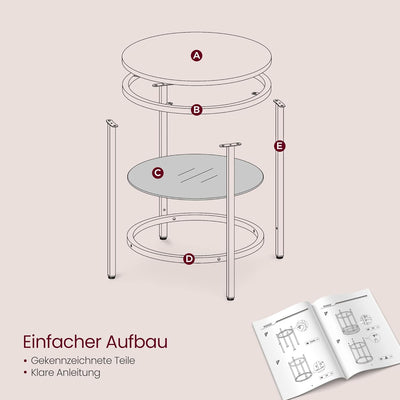 VASAGLE Beistelltisch, Nachttisch mit 2 Ebenen, Holzspanplatte, Hartglas, für Wohnzimmer, Arbeitszim