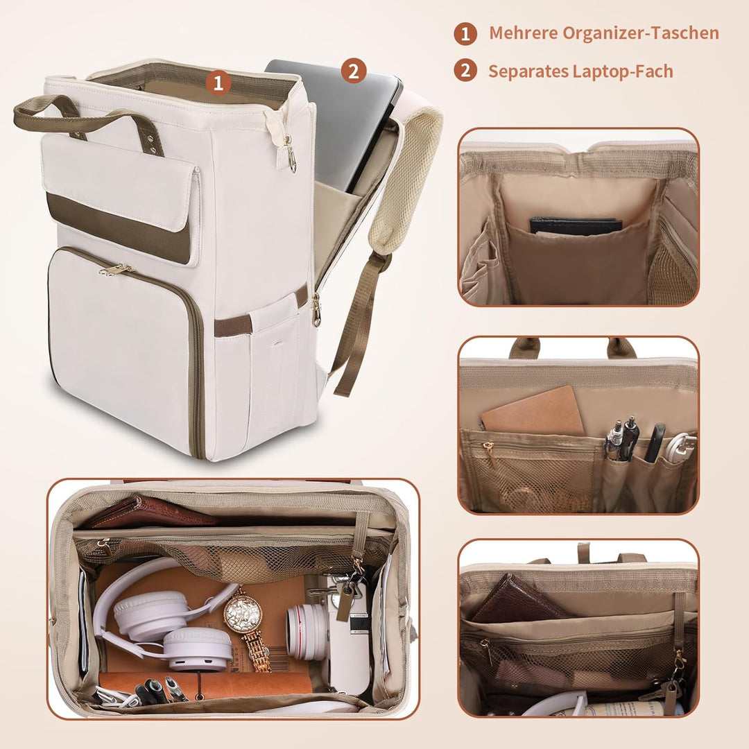 BERTASCHE Lunch Rucksack, Laptop Rucksack Damen 15,6 Zoll mit Isoliertes Kühltasche, 2-in-1-Arbeitsr