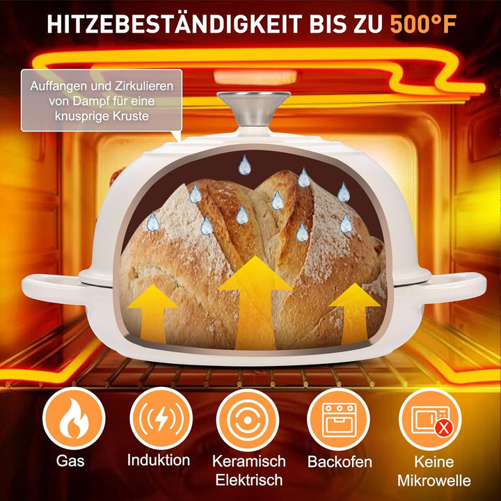 Gusseisen Brotbackform mit Deckel, 4,7L Gusseisen Topf Brot Backen, 23 cm Emaille Bräter mit Deckel,