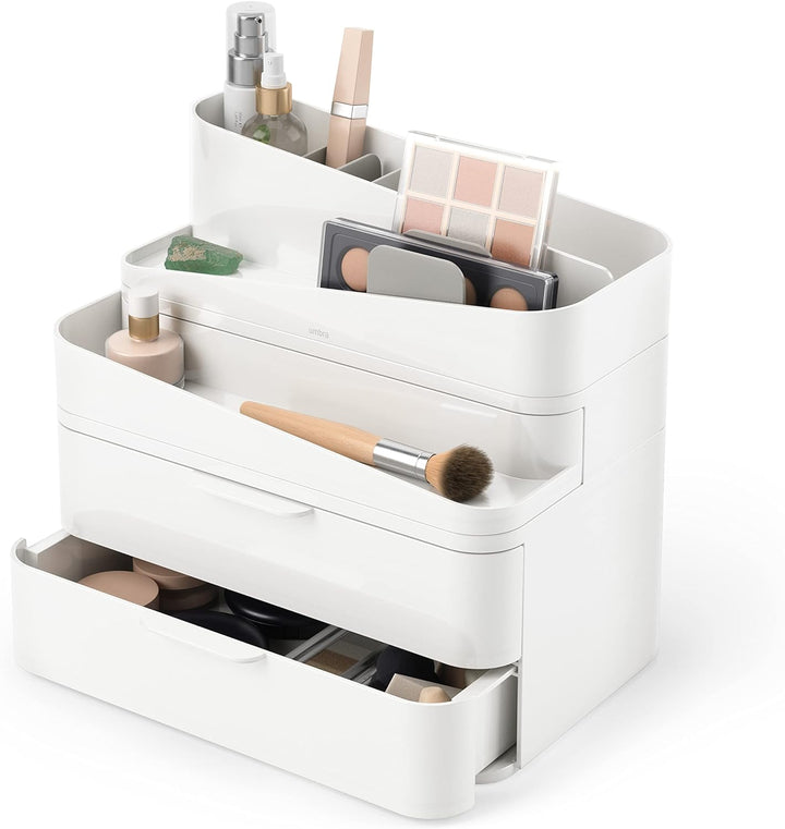 Umbra Glam Kosmetik Organizer, Modulare Aufbewahrungsbox mit 3 Schubladen und entnehmbaren Trennwänd