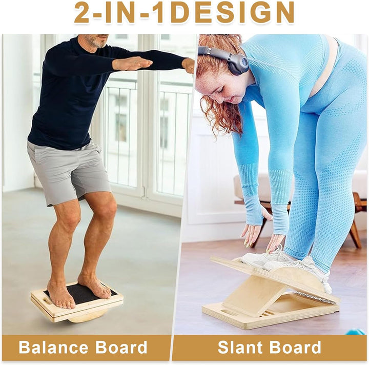 Schrägbrett, 2-in-1 Wadendehner aus Holz, Slant Board, Balance Board mit 5 Einstellbarem Winkeln für