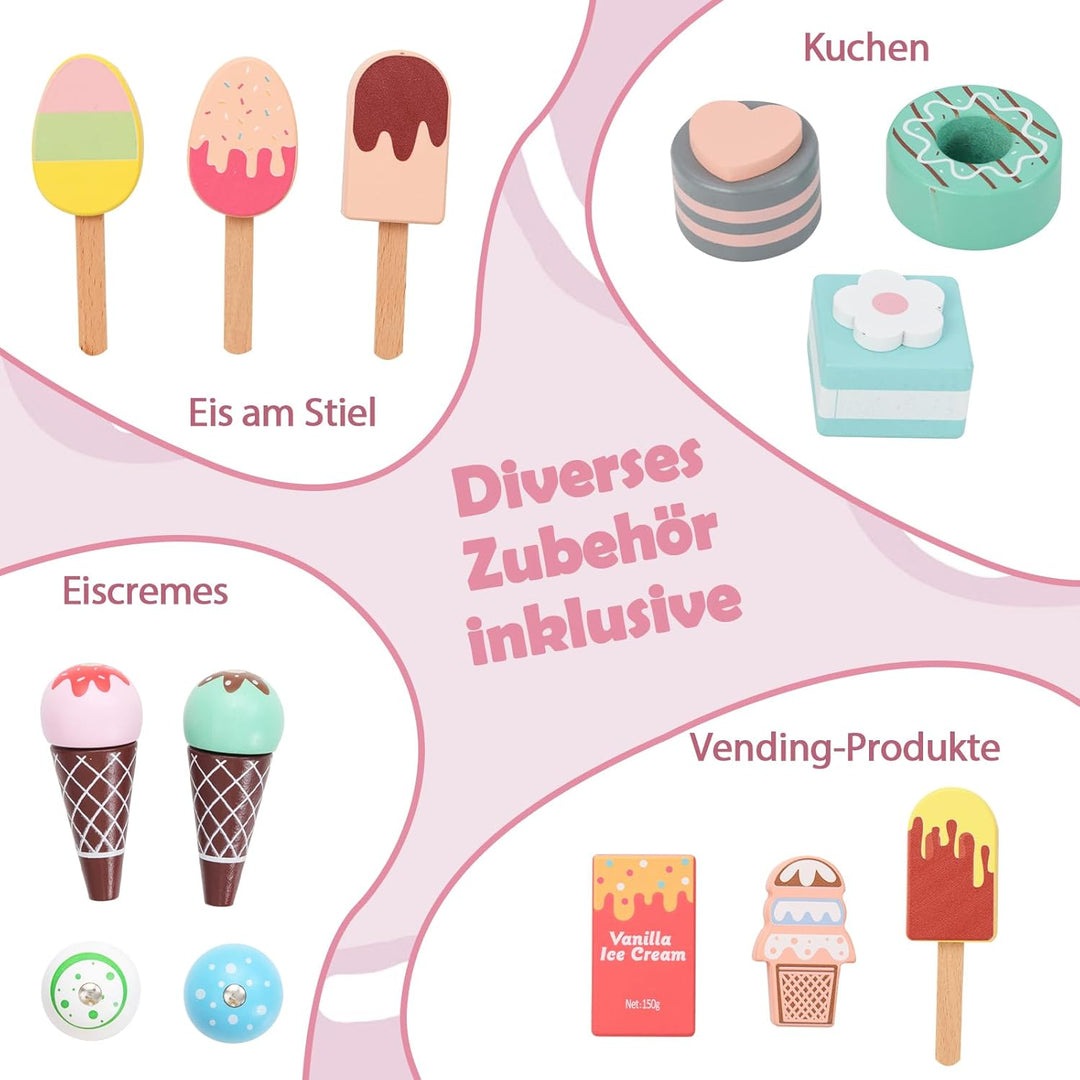 GOPLUS Eiswagen Kinder, Eisstand auf Rädern mit Verkaufsautomat, Eismaschinen-Spielzeug, Präsentatio