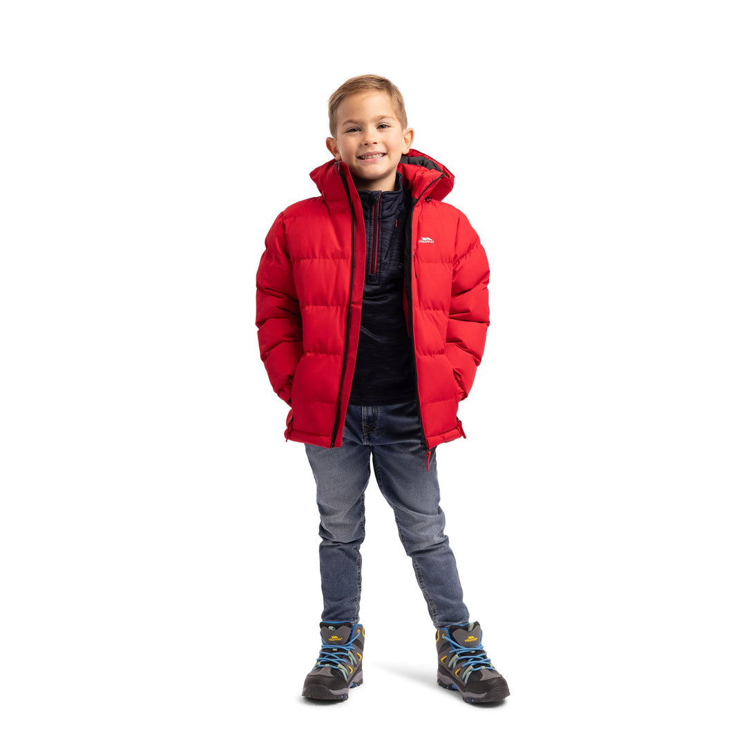 Trespass Herren Clip Padded Regenmantel mit Abnehmbarer Kapuze 7-8 Jahre Rot, 7-8 Jahre Rot