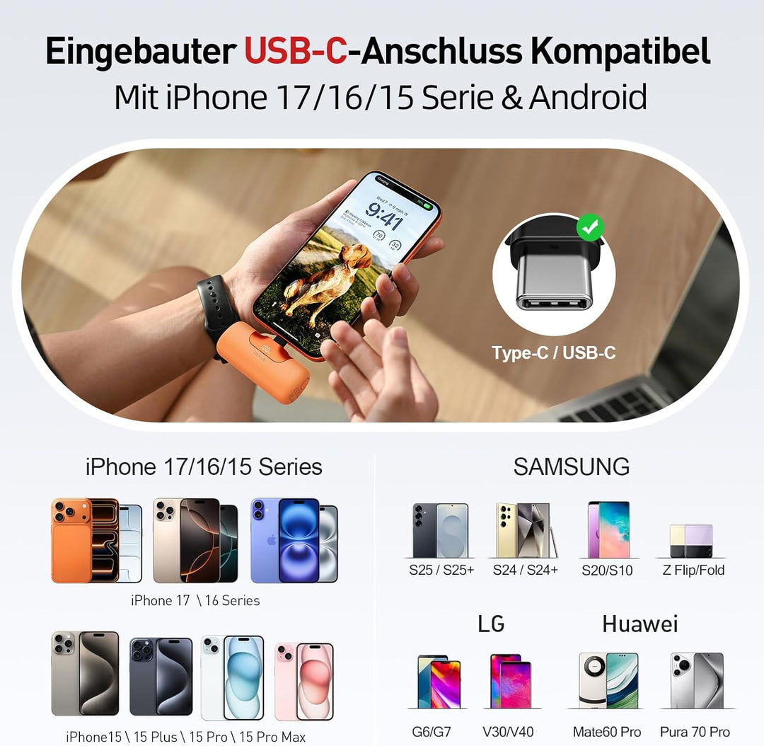 iWALK Powerbank 5500mAh Mini USB C Power Bank 22.5W Fast Charging Powerbank Klein Leicht Kompakte Ex