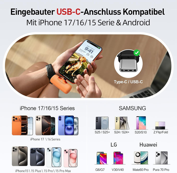 iWALK Powerbank 5500mAh Mini USB C Power Bank 22.5W Fast Charging Powerbank Klein Leicht Kompakte Ex