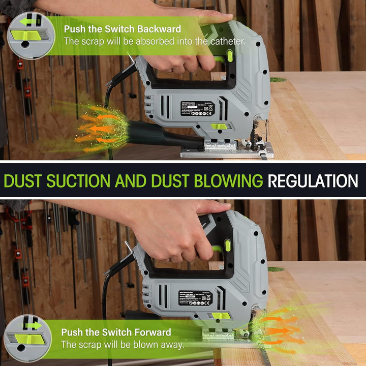 WORKPRO Stichsäge 600W, 3000 SPM mit 6 Geschwindigkeiten & 4 Orbitalpositionen, Schnellem Klingenwec