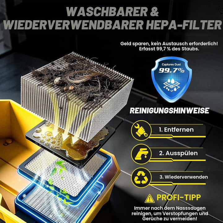 Gisam Akku Nass und Trockensauger, 3000-W-Bürstenlosmotor, 2 x 4,0Ah, 3-in-1-Werkstattstaubsauger mi