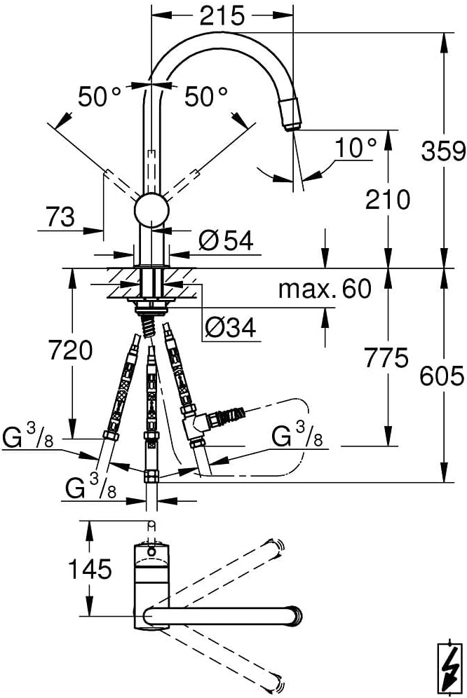 GROHE Minta | Küchenarmatur mit einem Schwenkbereich von 360°, C-Auslauf | chrom | 32511000 Chrom C-