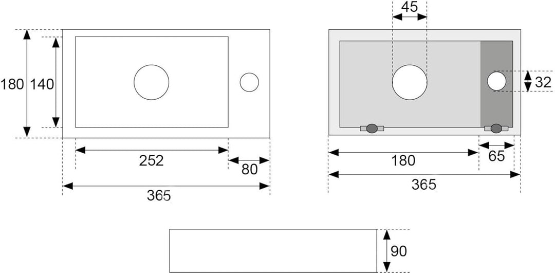 Saqu Basin Waschbecken-Set mit matt schwarzem Badarmatur rechts Quarz
