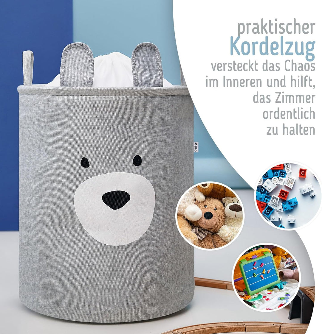 SIPO Spielzeugkorb Premium, XXL 63L, Bear, Faltbarer Spielzeug Organizer mit Kordelzug, Wasserdicht,