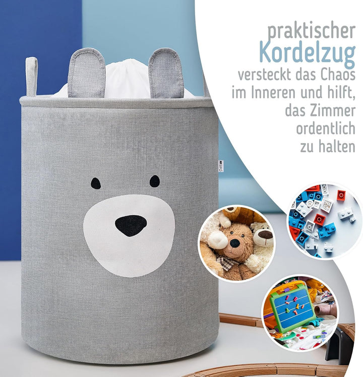 SIPO Spielzeugkorb Premium, XXL 63L, Bear, Faltbarer Spielzeug Organizer mit Kordelzug, Wasserdicht,