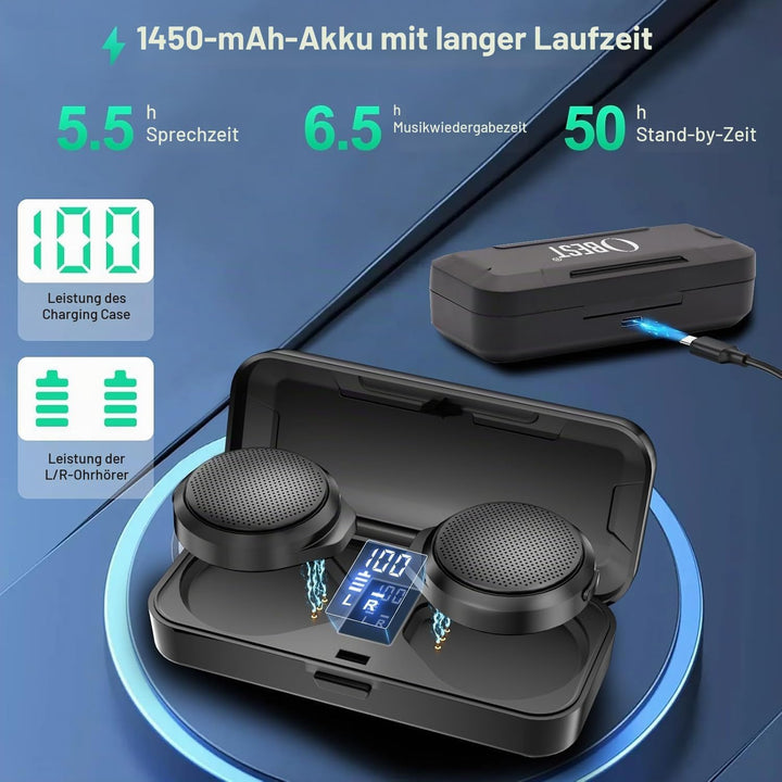 OBEST Motorradhelm Bluetooth Headset, TWS Kabellose Kopfhörer mit Ladeetui, Bluetooth 5.3 &amp; ANC Akti