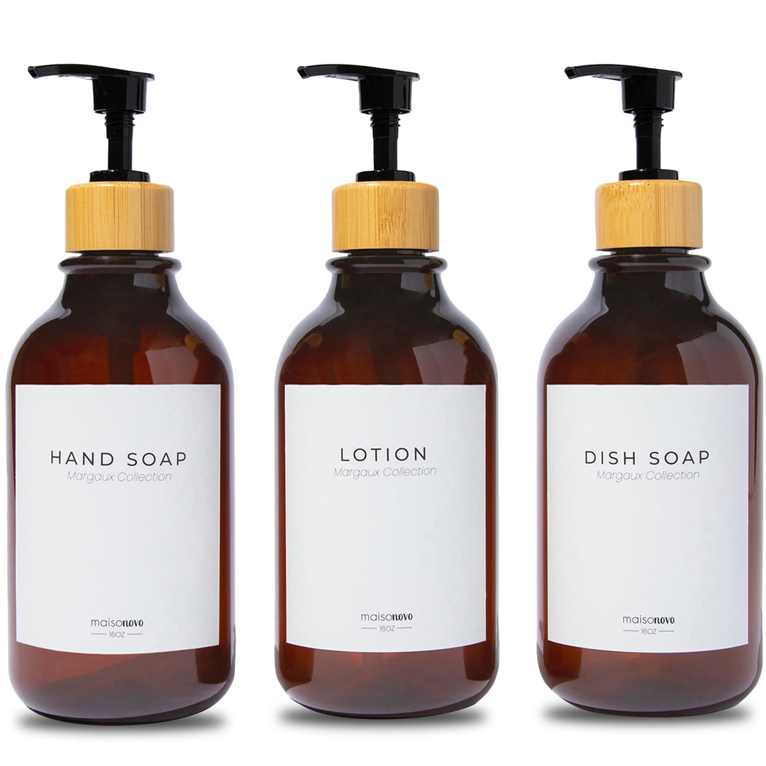 MaisoNovo Shampoo Spender Für Dusche 3er Set - Bernstein Duschgelspender Für Dusche Mit Pumpe Schwar