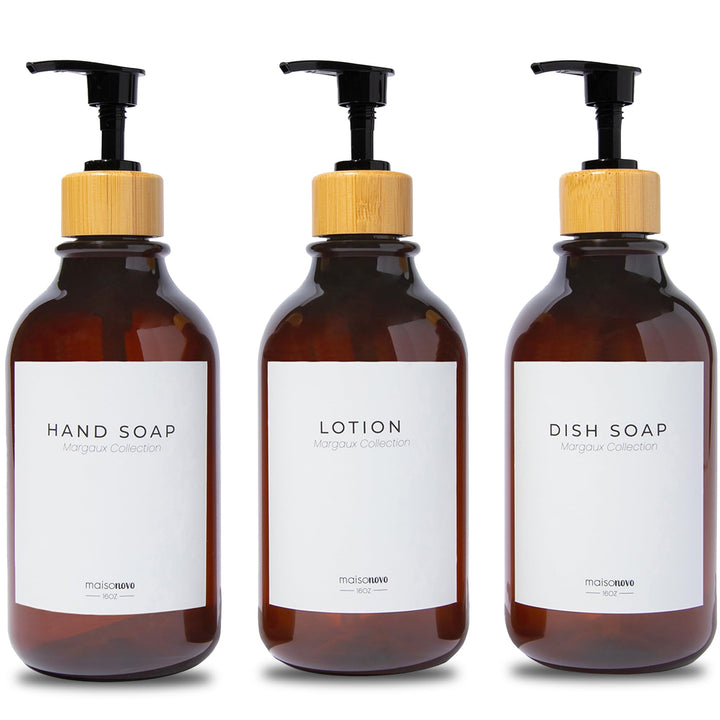 MaisoNovo Shampoo Spender Für Dusche 3er Set - Bernstein Duschgelspender Für Dusche Mit Pumpe Schwar
