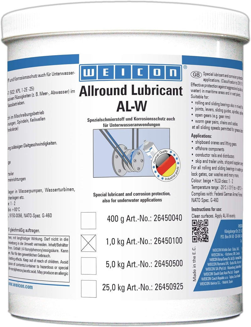 WEICON AL-W Hochleistungsfett 1 kg | Spezialfett für Unterwasseranwendungen, Boote und den Marineber