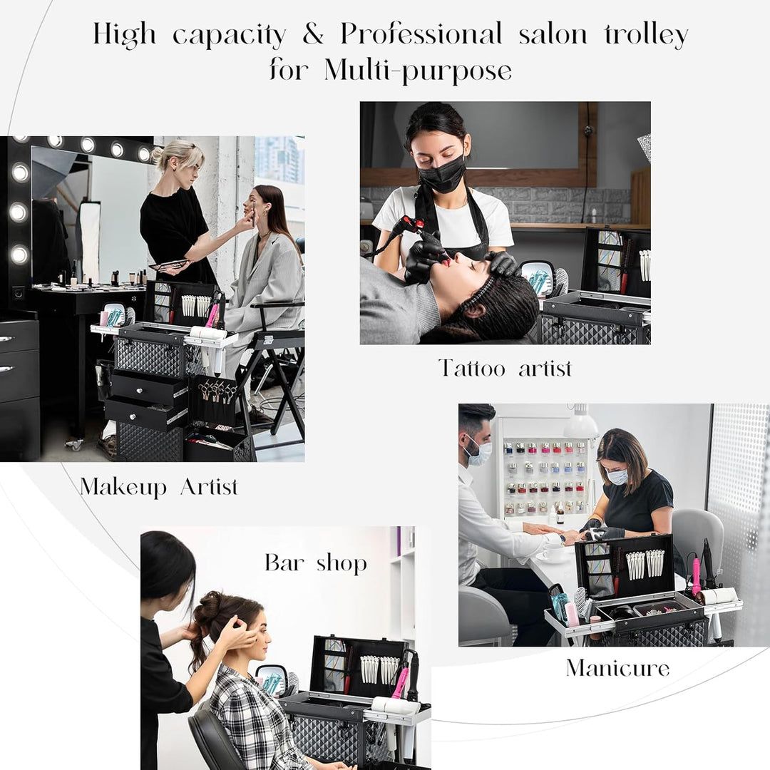 Friseurkoffer Kosmetik Trolley mit 3 Schubladen Make up Koffer Schminkkoffer Friseur Box mit Haartro