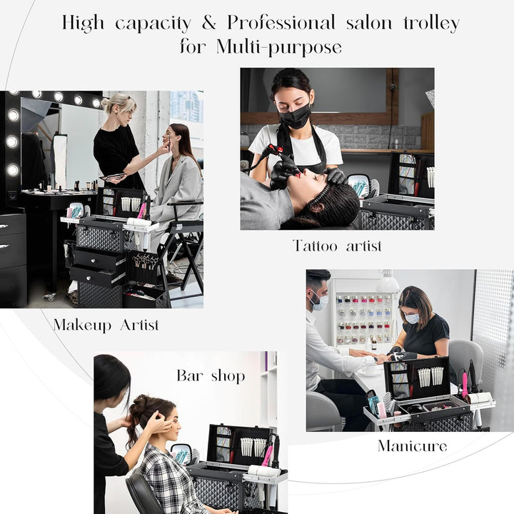Friseurkoffer Kosmetik Trolley mit 3 Schubladen Make up Koffer Schminkkoffer Friseur Box mit Haartro
