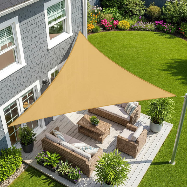 Sunnylaxx 5x5x5m Sonnensegel Dreieckig, Wasserdicht Sonnenschutz Sunsegel Color Sand, 95% UV-Schutz,
