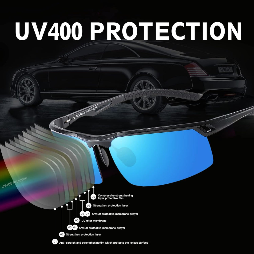 DUCO Sonnenbrille für Herren Retro Polarisierte Sonnenbrille Ultraleichte Sportbrille Al-Mg Metallra
