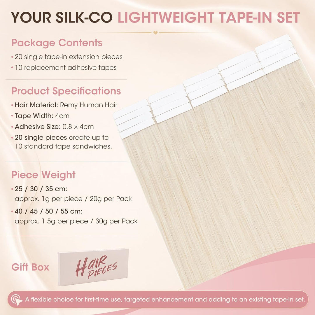 Silk-co Tape in Extensions Echthaar 20stk, leicht Version Tape Extensions Echthaar, Remy Haarextensi