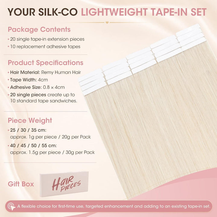 Silk-co Tape in Extensions Echthaar 20stk, leicht Version Tape Extensions Echthaar, Remy Haarextensi