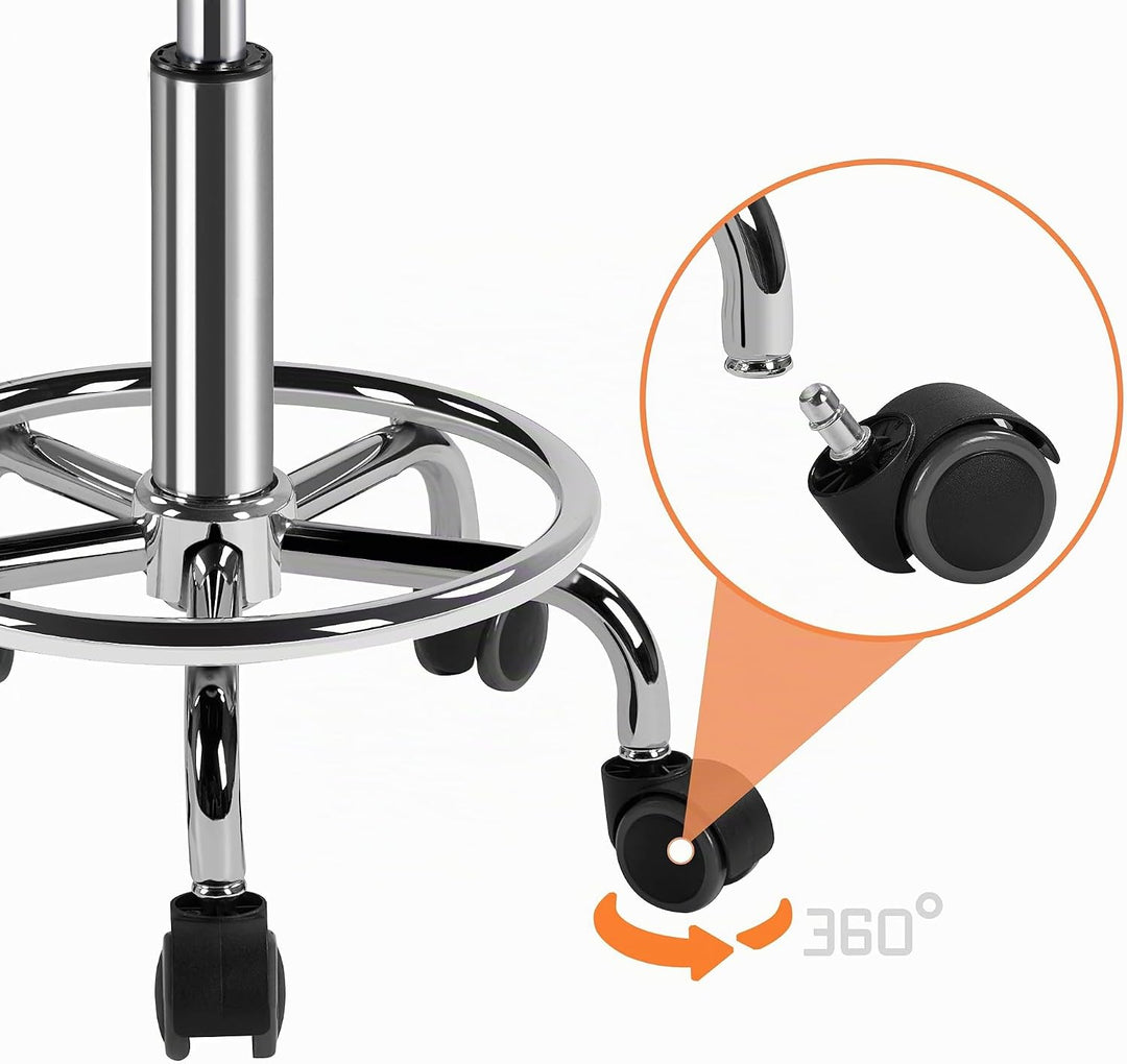 Yaheetech Rollhocker Höhenverstellbar 50,5–65 cm Sitzhöhe Drehhocker 360° Drehbar Bürohocker bis 120