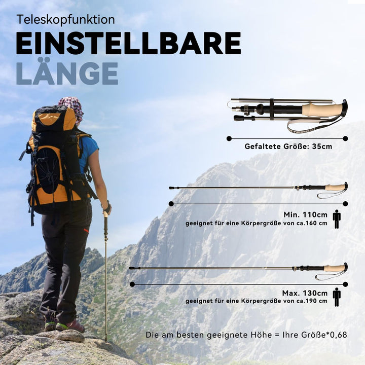 DOBESTS Wanderstöcke, Nordic Walking Stöcke Aluminium, mit extra Gummipuffer und Tragebeutel, Faltba