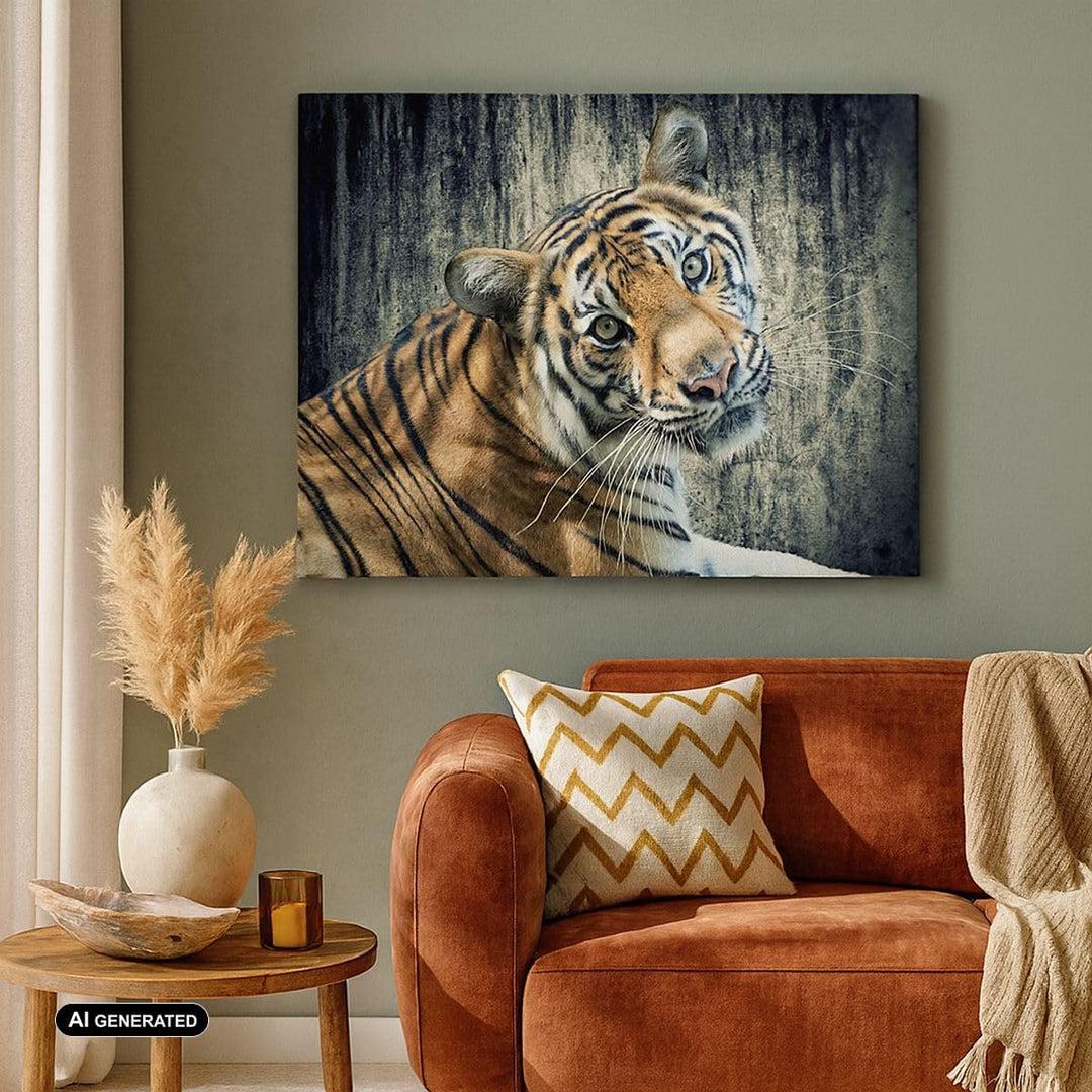 ARTTOR Bilder auf Leinwand Indien stein tiger wild Leinwandbild 70x50cm Wandbilder Dekoration Wohnzi