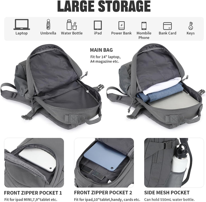 VINBAGGE Rucksack Taktischer Motorrad Wanderrucksack Outdoor Wasserdicht Trekkingrucksack 25L Campus