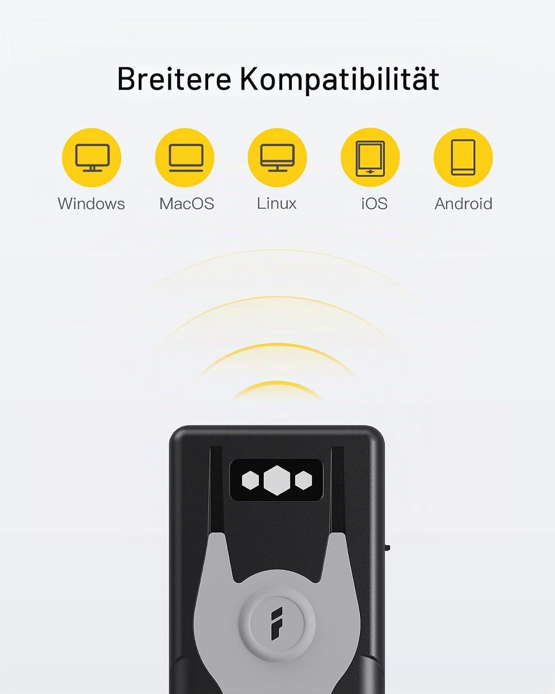 Inateck Barcode Scanner Bluetooth 1D mit 2,4Ghz USB Adapter, liest Barcodes von Bildschirmen, Exklus