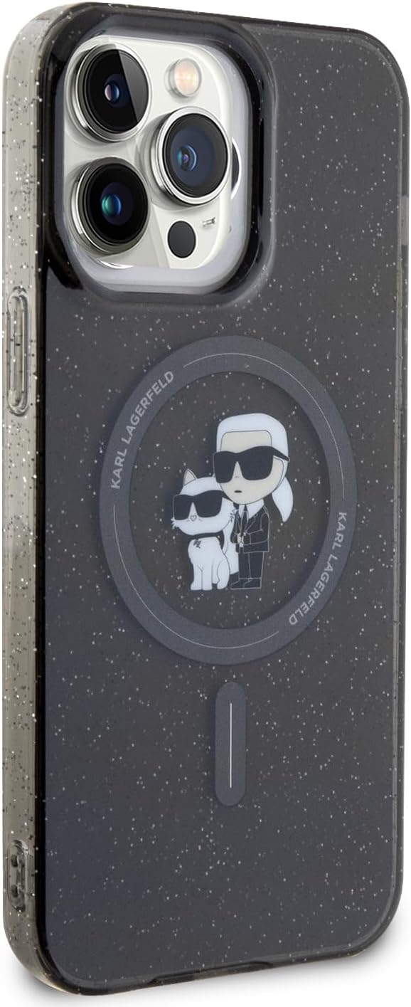 CG MOBILE Karl Lagerfeld Magfit Glitzer Hülle für iPhone 15 Pro Max (Schwarz), Schwarz