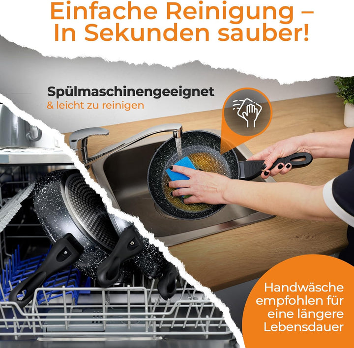 melianda IT-3000 3tlg Pfannenset 20cm - 24cm - 28cm antihaft Marmoroptik Elektro, Glaskeramik, Gas,
