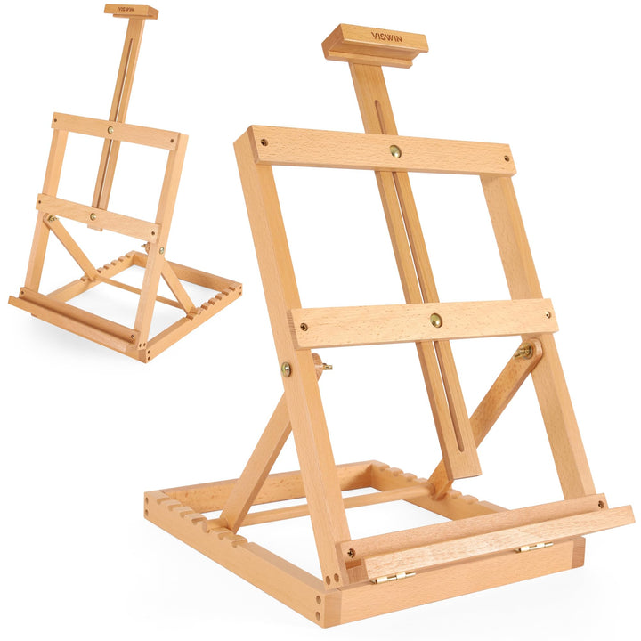 VISWIN Robuste H-Rahmen-Tischstaffelei aus Holz, hält Leinwand bis zu 23", verstellbare Künstler-Tis