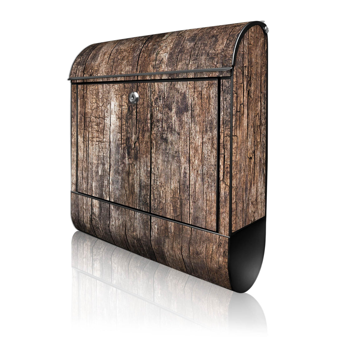 banjado® Design Briefkasten mit Motiv Altes Holz 39x47x14cm &amp; 2 Schlüssel - Briefkasten Stahl schwar