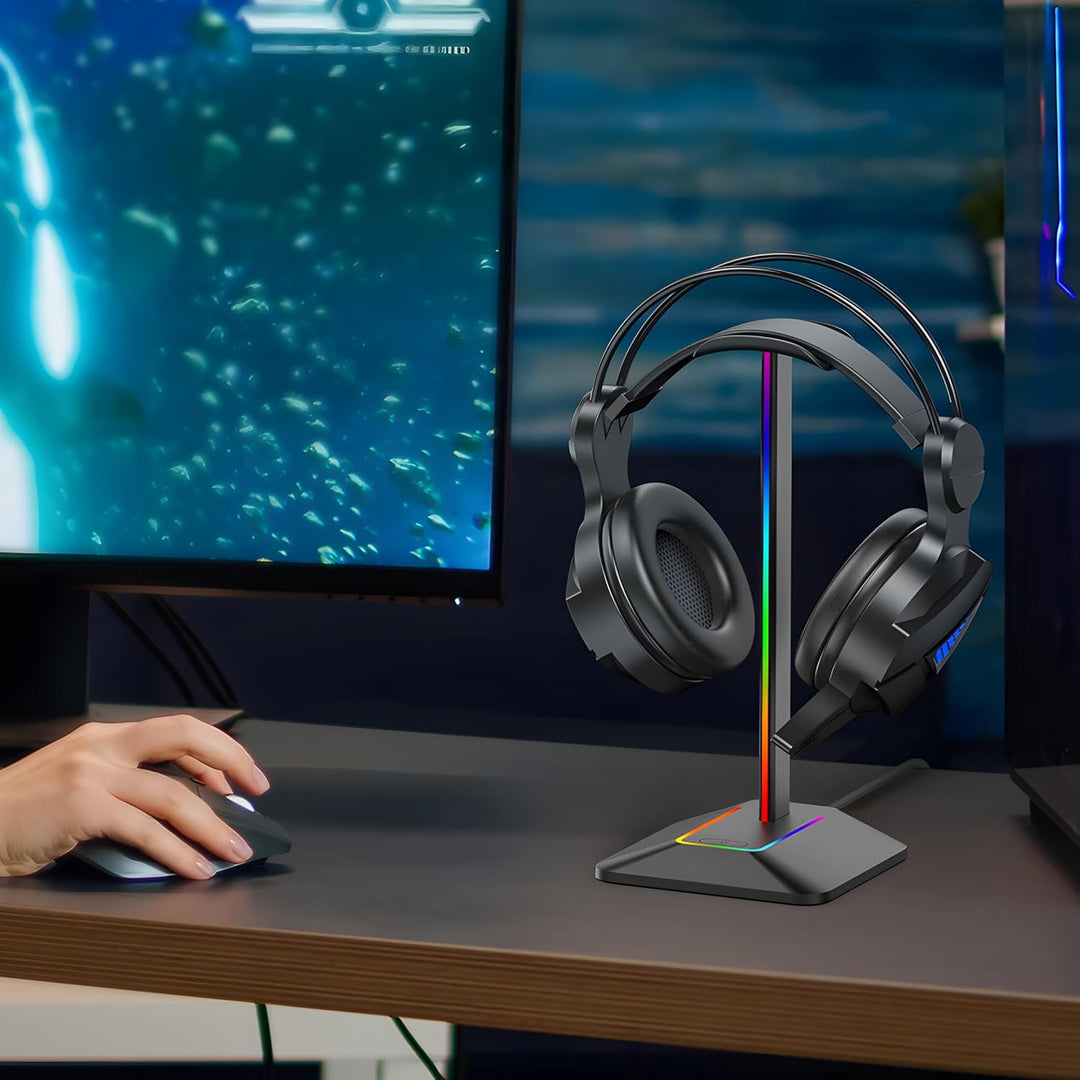 Retoo Headset Halterung Kopfhörer Ständer RGB Universal HUB USB Halter für Over Ear Kopfhörer Gaming