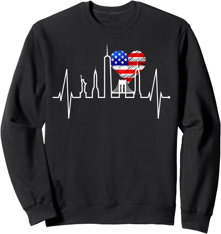 New York Skyline Herzschlag USA Flagge Für NYC Fans New York Sweatshirt