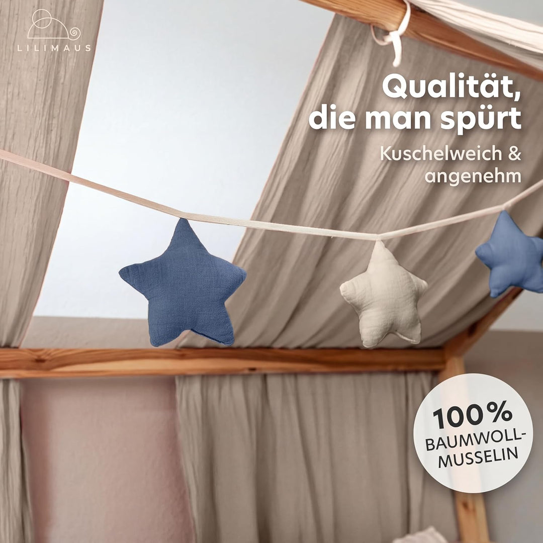 LILIMAUS Sternen Wimpelkette Stoff [in 12 Farben] Wimpelkette Kinderzimmer - 100% Baumwolle Handmade