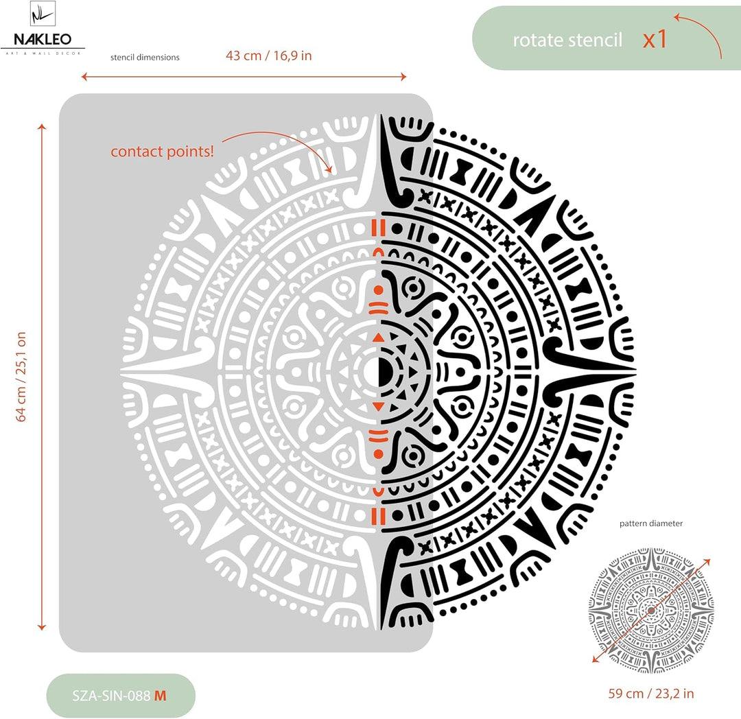 Wiederverwendbare Wandschablone aus Kunststoff // MANDALA AZTECA // Muster Schablone Vorlage (Durchm