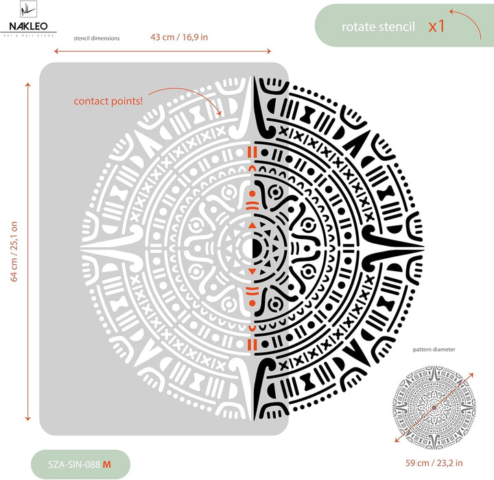 Wiederverwendbare Wandschablone aus Kunststoff // MANDALA AZTECA // Muster Schablone Vorlage (Durchm